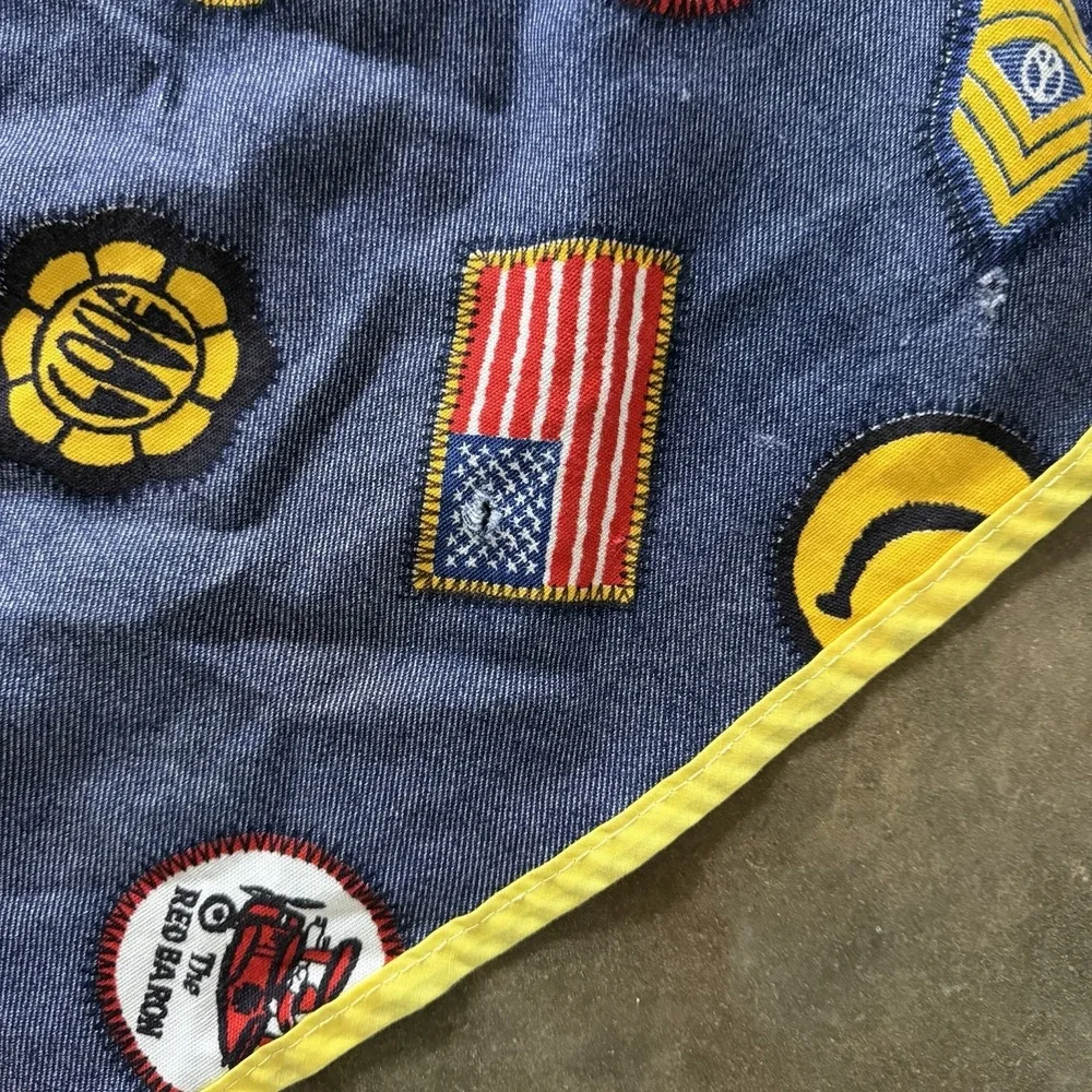 Vtg 1960's Patch Logo Denim‎ Look Twin Bedspread STP Roadrunner Red Baron Smiley